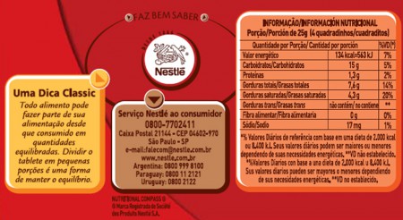 Chocolate NESTLÉ CLASSICO ao Leite